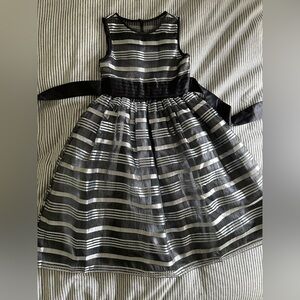Olivia Rose Black Silver Striped Metallic Christmas Holiday Party Dress Girls 10